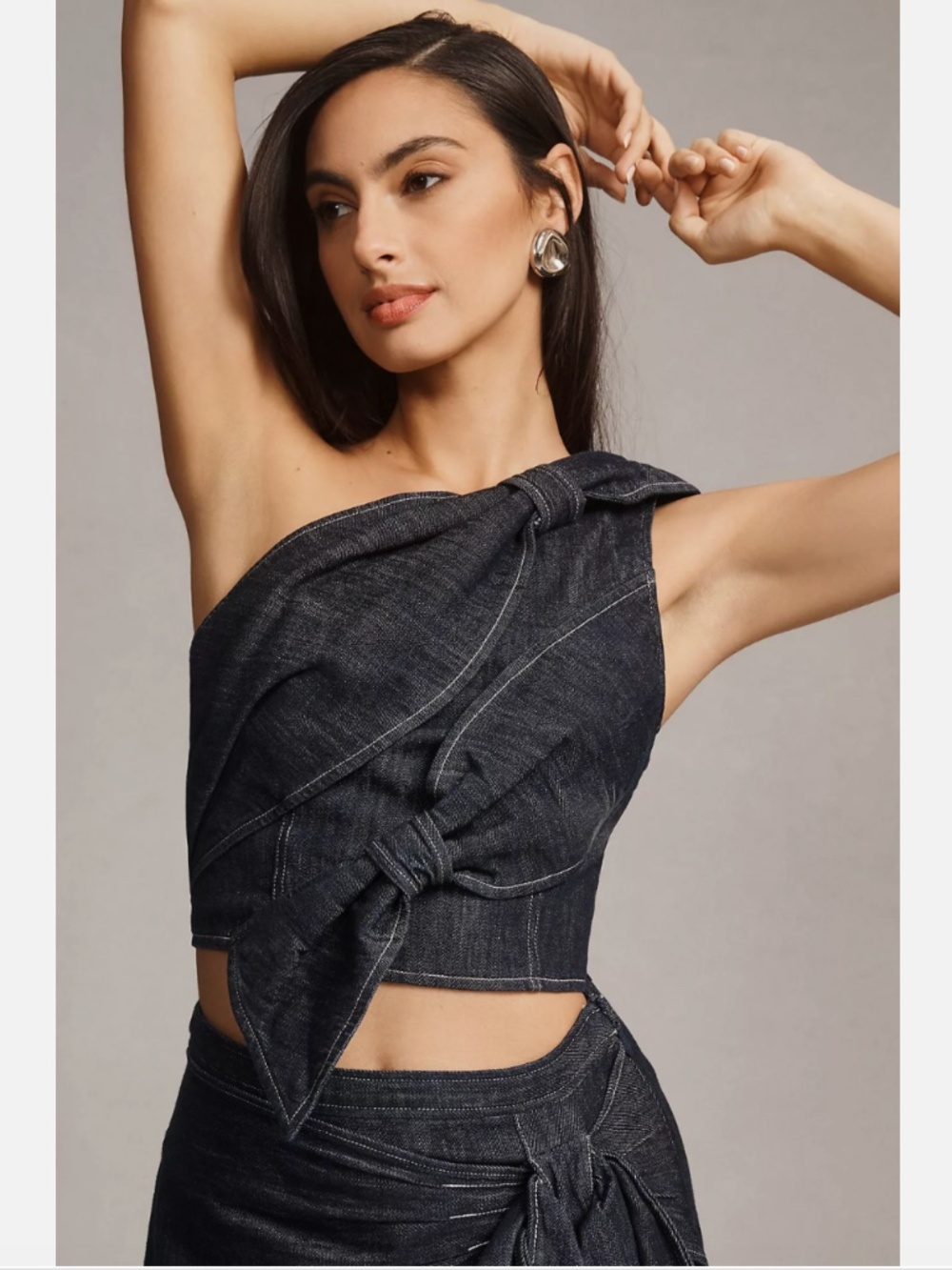 NWT ANTHROPOLOGIE PILCRO ONE-SHOULDER DENUM BOW TOP